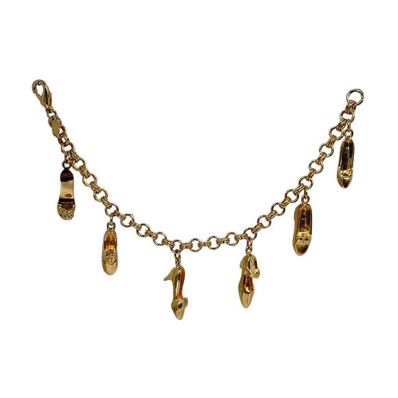 MFA Jewelry - 1990s Museum of Fine Art Gold Plated Assorted Shoes Charm Bracelet Signed MFA